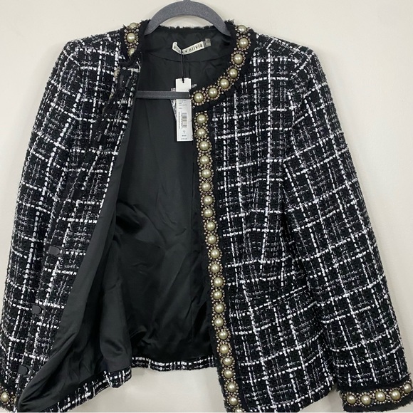 NWT Alice + Olivia Carmen Embellished Tweed Wool Blend Blazer size 6 - Picture 10 of 15
